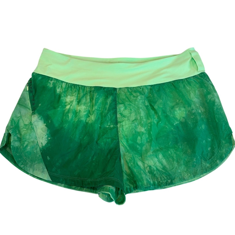 Nike Trail Womens XL Repel Mid-Rise 3" Brief Lined Running Shorts Green Tie Dye